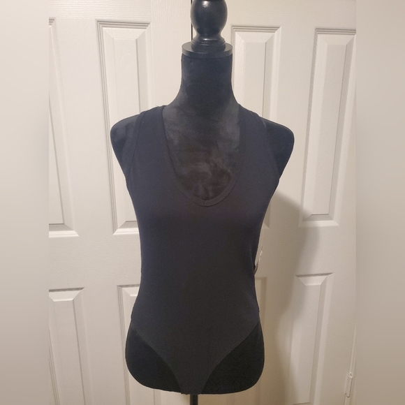 Black Magic: V-Neck Razorback Bodysuit in - Picture 1 of 4